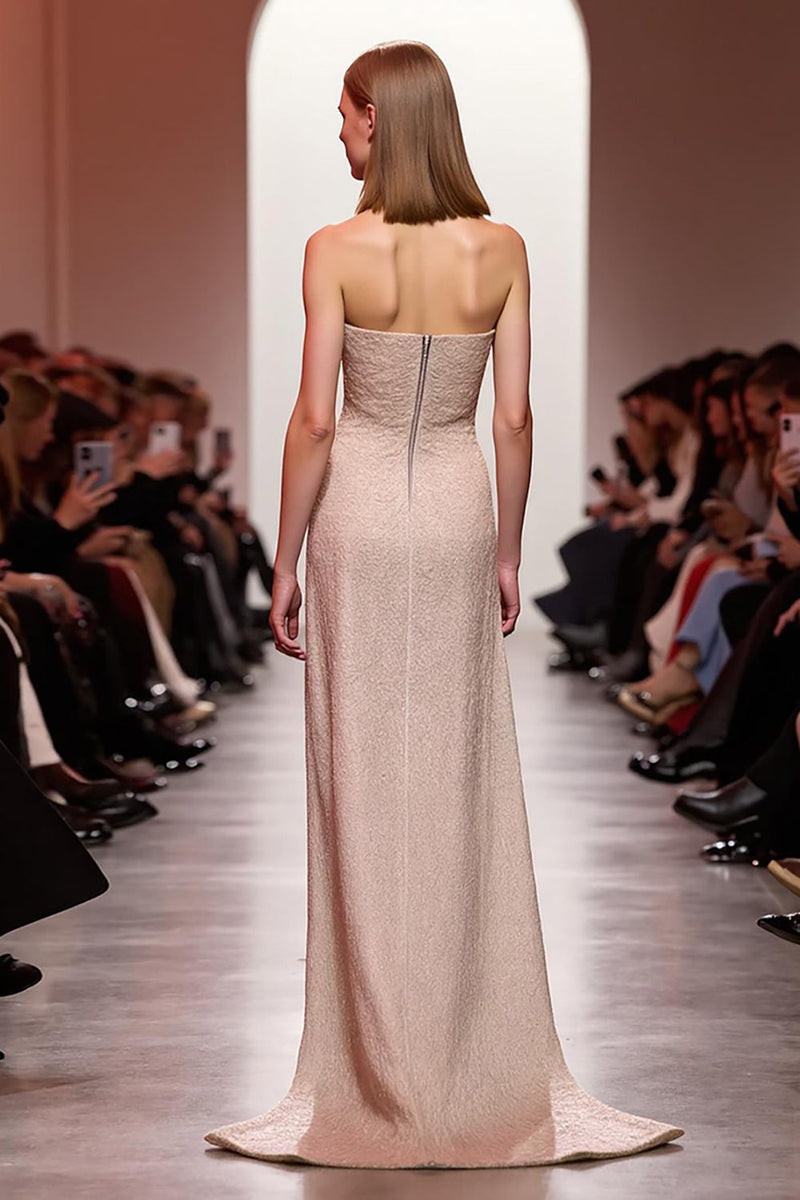 Load image into Gallery viewer, Sparkly Champagne Sequin Strapless Long Evening Dress with Slit