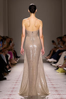 Load image into Gallery viewer, Sparkly Champagne Backless Strapless Long Sequin Evening Dress