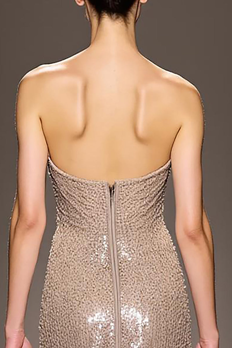 Load image into Gallery viewer, Sparkly Champagne Backless Strapless Long Sequin Evening Dress