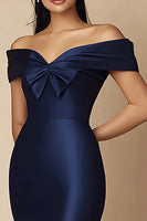 Load image into Gallery viewer, Navy Mermaid Maxi Satin Evening Dress with Slit