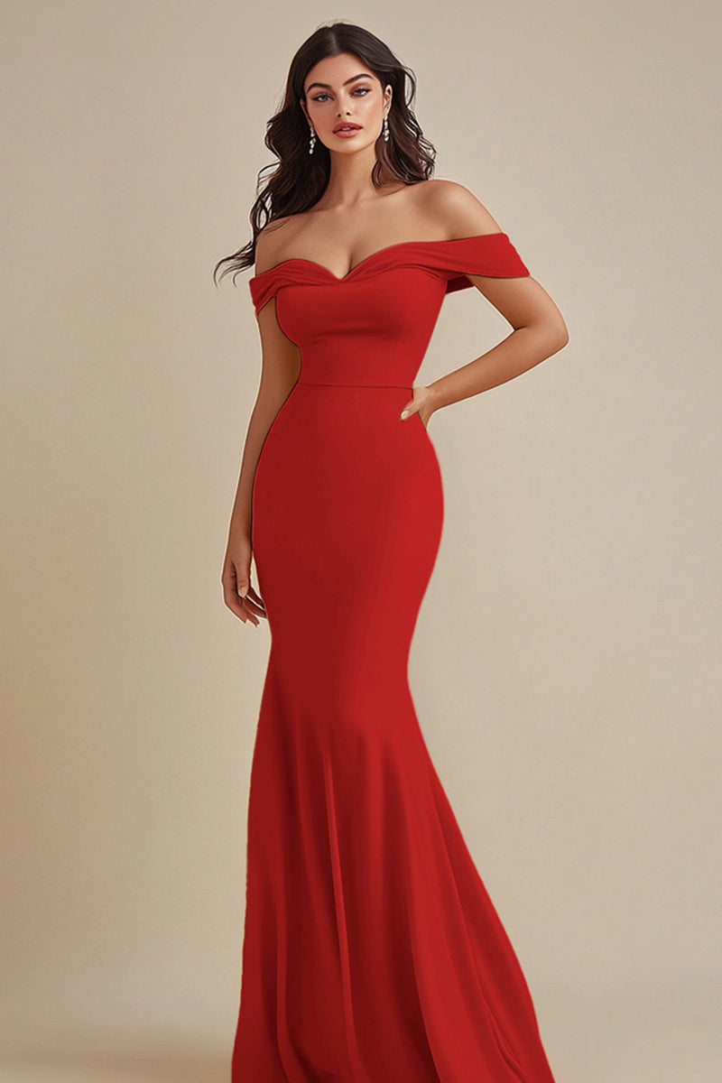 Load image into Gallery viewer, Black Off the Shoulder Satin Maxi Mermaid Evening Dress