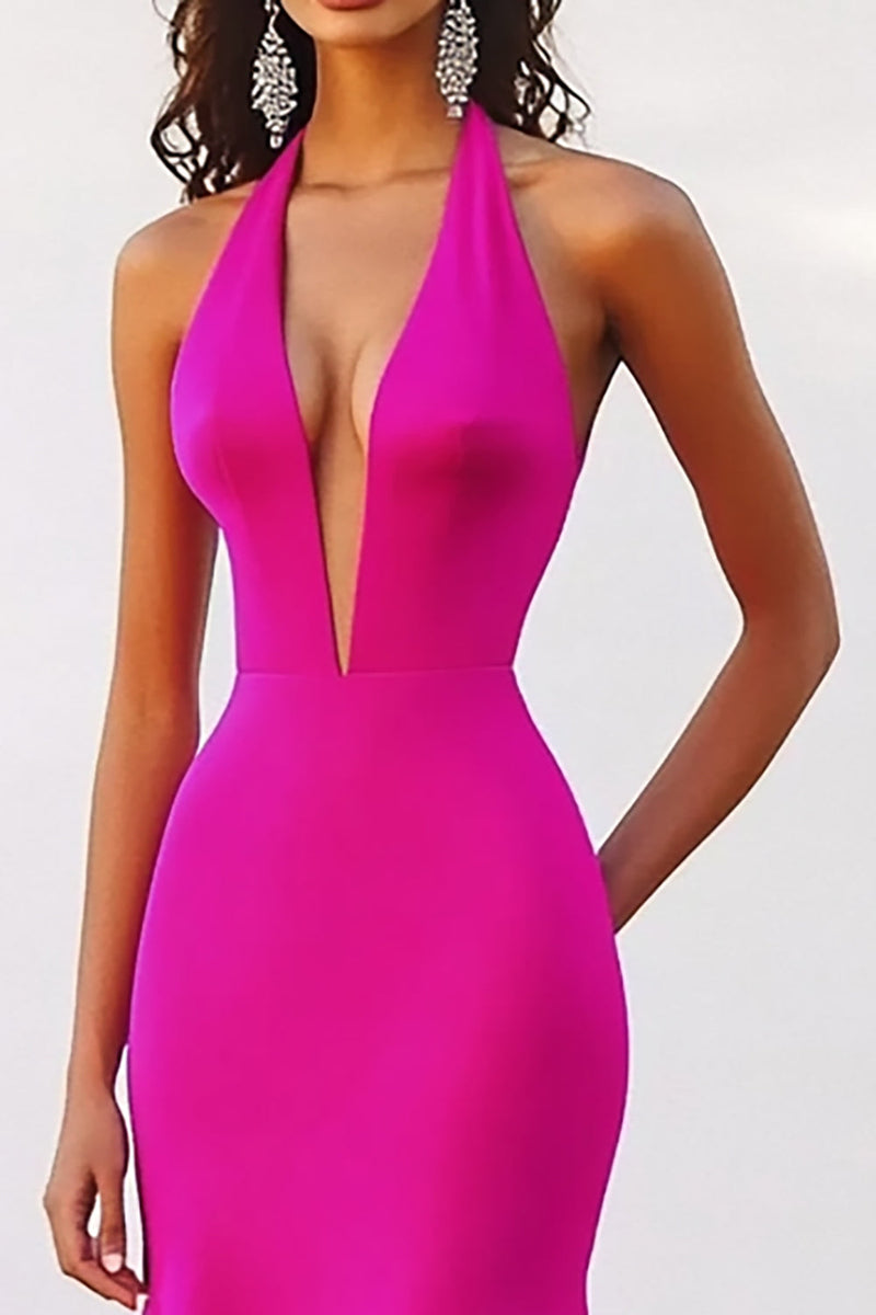 Load image into Gallery viewer, Fuchsia Halter Satin Maxi Mermaid Evening Dress