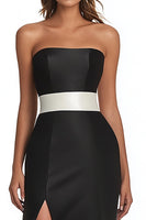 Load image into Gallery viewer, Black Satin Strapless Mermaid Maxi Evening Dress with Slit