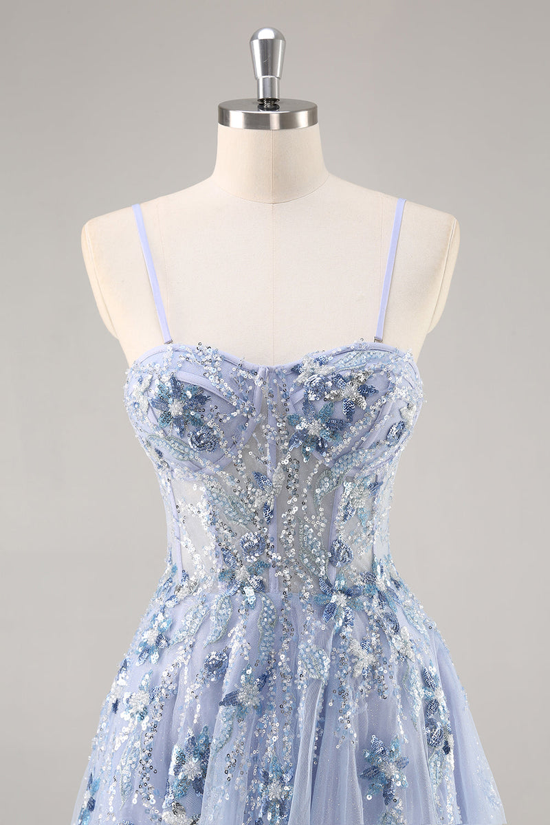 Load image into Gallery viewer, Sparkly Navy Corset Sweetheart Long Prom Dress with Appliques