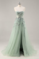 Load image into Gallery viewer, Sparkly Grey Pink Corset Sweetheart Long Prom Dress with Appliques
