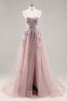 Load image into Gallery viewer, Sparkly Grey Blue Corset Sweetheart Long Prom Dress with Appliques