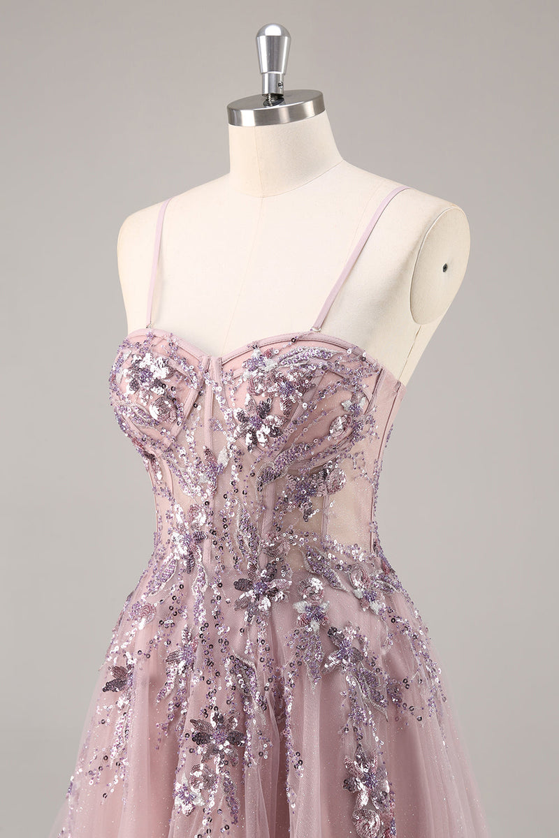 Load image into Gallery viewer, Sparkly Navy Corset Sweetheart Long Prom Dress with Appliques