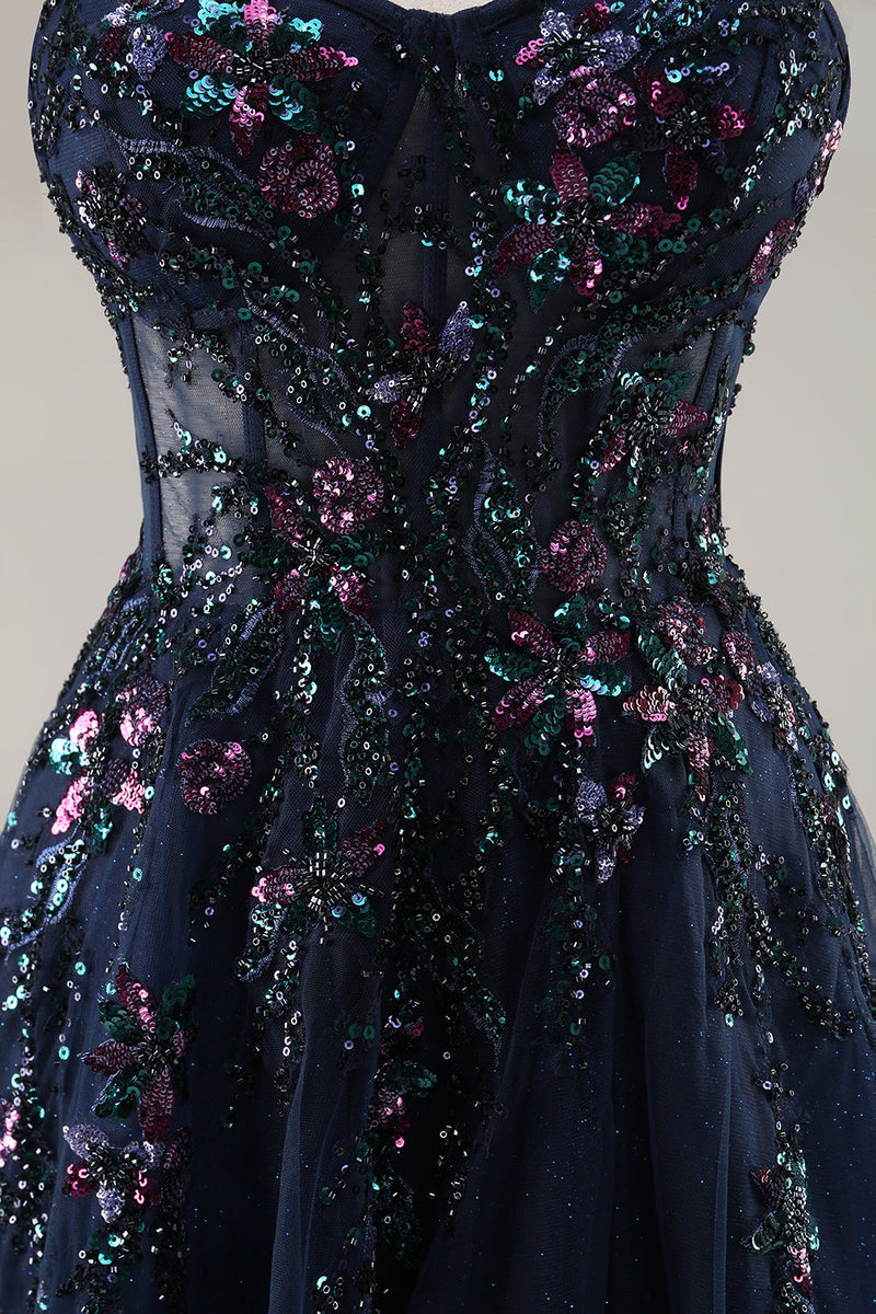 Load image into Gallery viewer, Sparkly Grey Pink Corset Sweetheart Long Prom Dress with Appliques