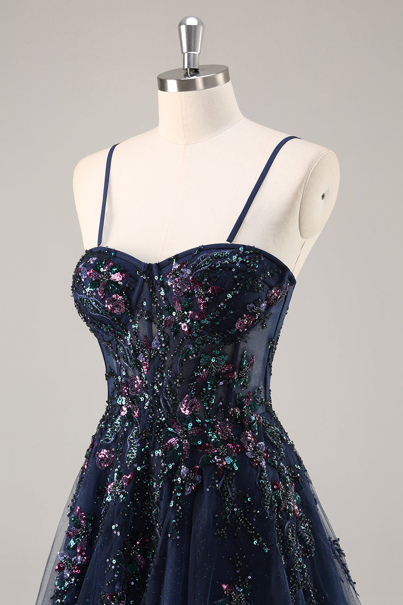 Load image into Gallery viewer, Sparkly Grey Pink Corset Sweetheart Long Prom Dress with Appliques