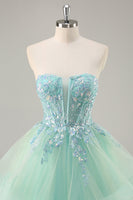 Load image into Gallery viewer, Sparkly Green Corset Strapless Long Prom Dress with Ruffles