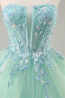 Load image into Gallery viewer, Sparkly Green Corset Strapless Long Prom Dress with Ruffles