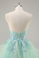 Load image into Gallery viewer, Sparkly Green Corset Strapless Long Prom Dress with Ruffles