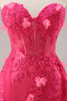 Load image into Gallery viewer, Fuchsia Floral Corset Sweetheart Tulle Long Prom Dress with Slit