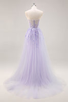 Load image into Gallery viewer, Sparkly Lilac Tulle Strapless Corset Long Prom Dress with Appliques