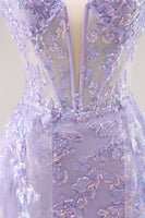 Load image into Gallery viewer, Sparkly Lilac Tulle Strapless Corset Long Prom Dress with Appliques
