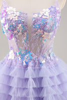 Load image into Gallery viewer, Sparkly Purple Floral Corset Tiered Short Prom Dress with Ruffles