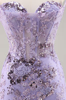 Load image into Gallery viewer, Sparkly Purple Corset Sequin Floral Short Prom Dress with Lace