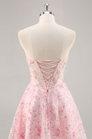 Load image into Gallery viewer, Sparkly Pink Corset Floral Sweetheart Short Prom Dress with Sequins