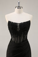 Load image into Gallery viewer, Black Bodycon Satin Short Corset Prom Dress with Lace