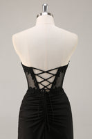 Load image into Gallery viewer, Black Bodycon Satin Short Corset Prom Dress with Lace