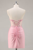 Load image into Gallery viewer, Pink Bodycon Corset Short Prom Dress with Lace