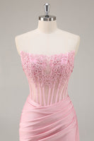 Load image into Gallery viewer, Pink Bodycon Corset Short Prom Dress with Lace