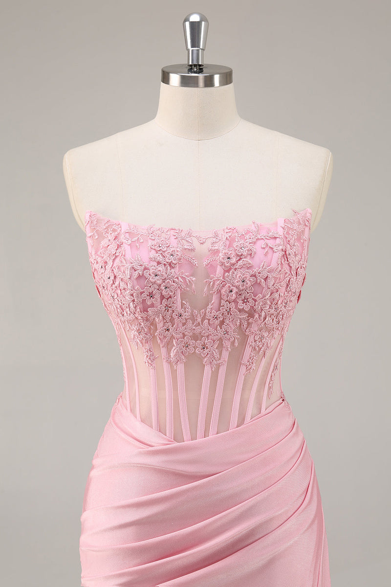 Load image into Gallery viewer, Pink Bodycon Corset Short Prom Dress with Lace