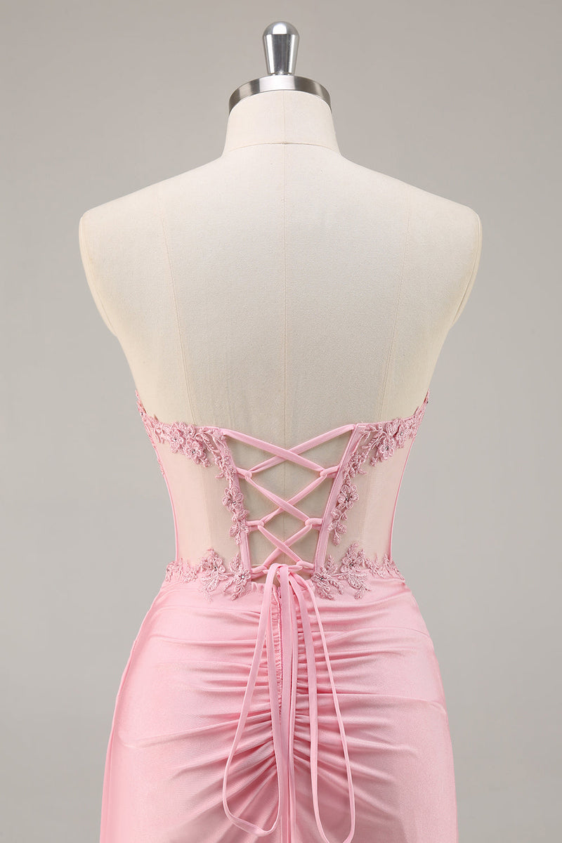 Load image into Gallery viewer, Pink Bodycon Corset Short Prom Dress with Lace