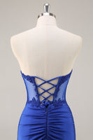 Load image into Gallery viewer, Royal Blue Satin Corset Short Prom Dress with Lace