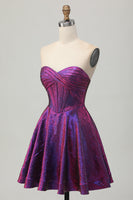 Load image into Gallery viewer, Metallic Dark Purple Sweetheart Short Corset Prom Dress