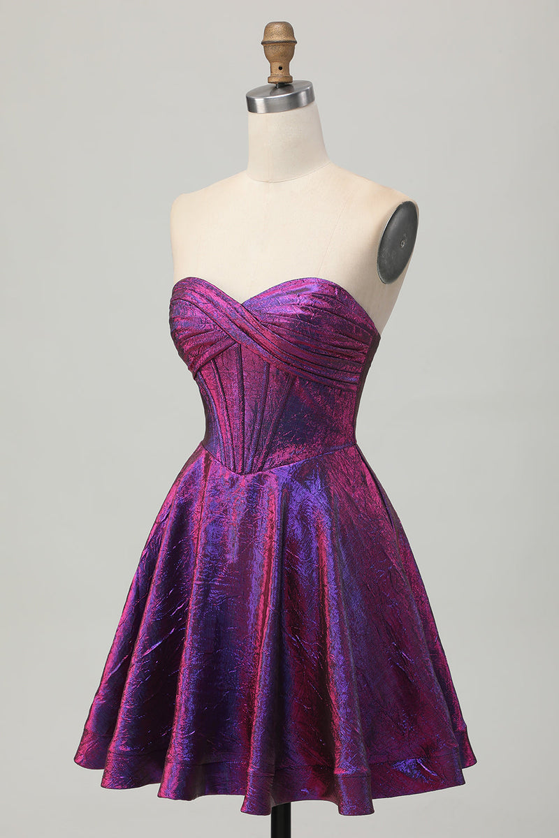 Load image into Gallery viewer, Metallic Dark Purple Sweetheart Short Corset Prom Dress