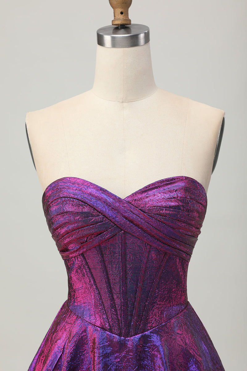 Load image into Gallery viewer, Metallic Dark Purple Sweetheart Short Corset Prom Dress