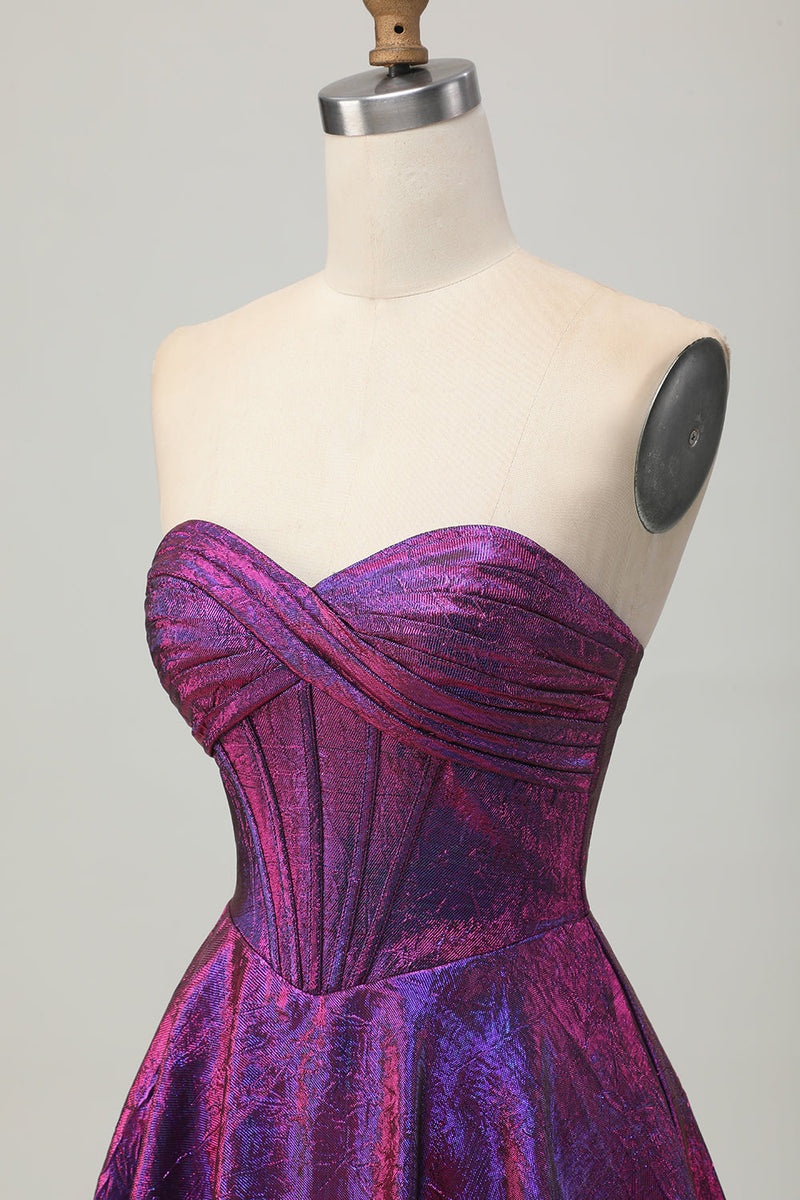Load image into Gallery viewer, Metallic Dark Purple Sweetheart Short Corset Prom Dress