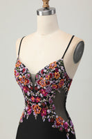 Load image into Gallery viewer, Floral Black Bodycon Spaghetti Straps Short Corset Prom Dress