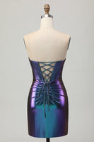 Load image into Gallery viewer, Metallic Blue Purple Bodycon Keyhole Short Corset Prom Dress
