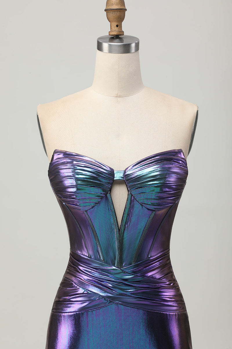Load image into Gallery viewer, Metallic Blue Purple Bodycon Keyhole Short Corset Prom Dress