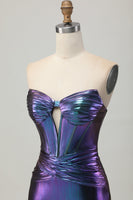 Load image into Gallery viewer, Metallic Blue Purple Bodycon Keyhole Short Corset Prom Dress