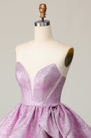 Load image into Gallery viewer, Light Purple A Line Strapless Short Metallic Prom Dress with Ruffles