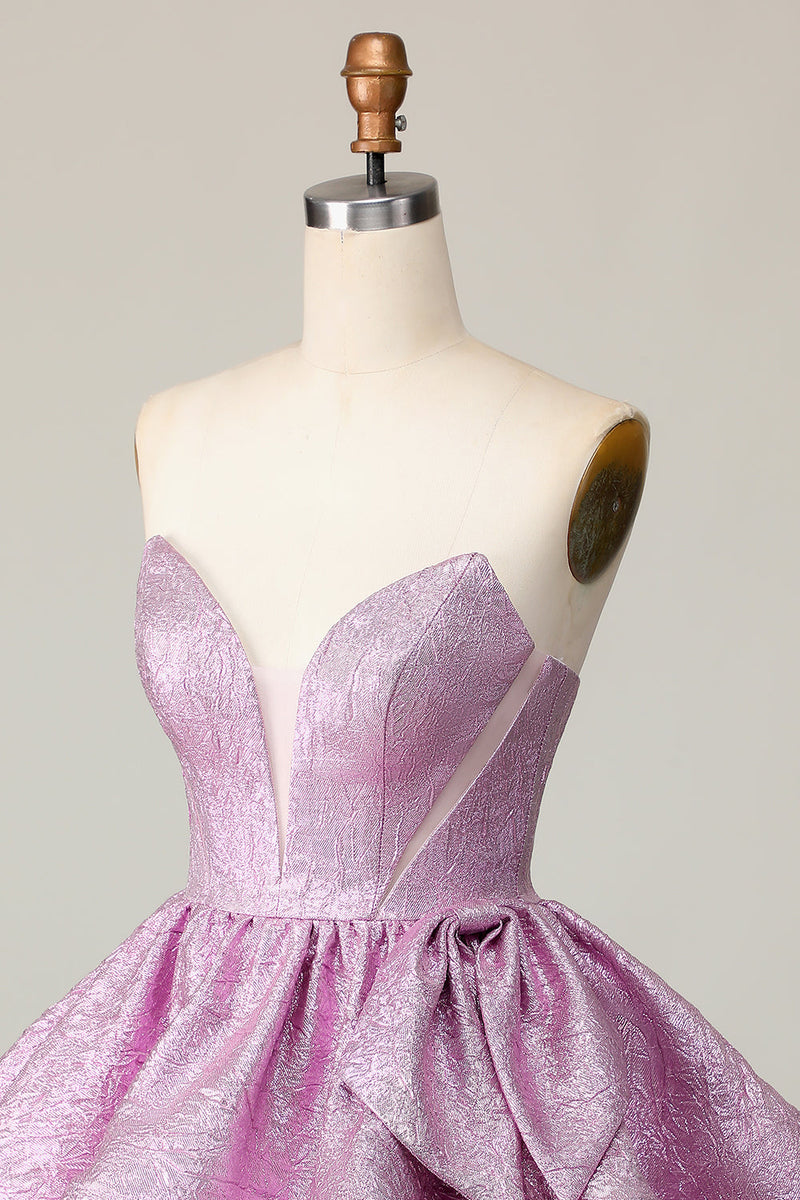 Load image into Gallery viewer, Light Purple A Line Strapless Short Metallic Prom Dress with Ruffles