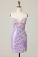 Load image into Gallery viewer, Sparkly Lilac Corset Sequins Tight Short Prom Dress