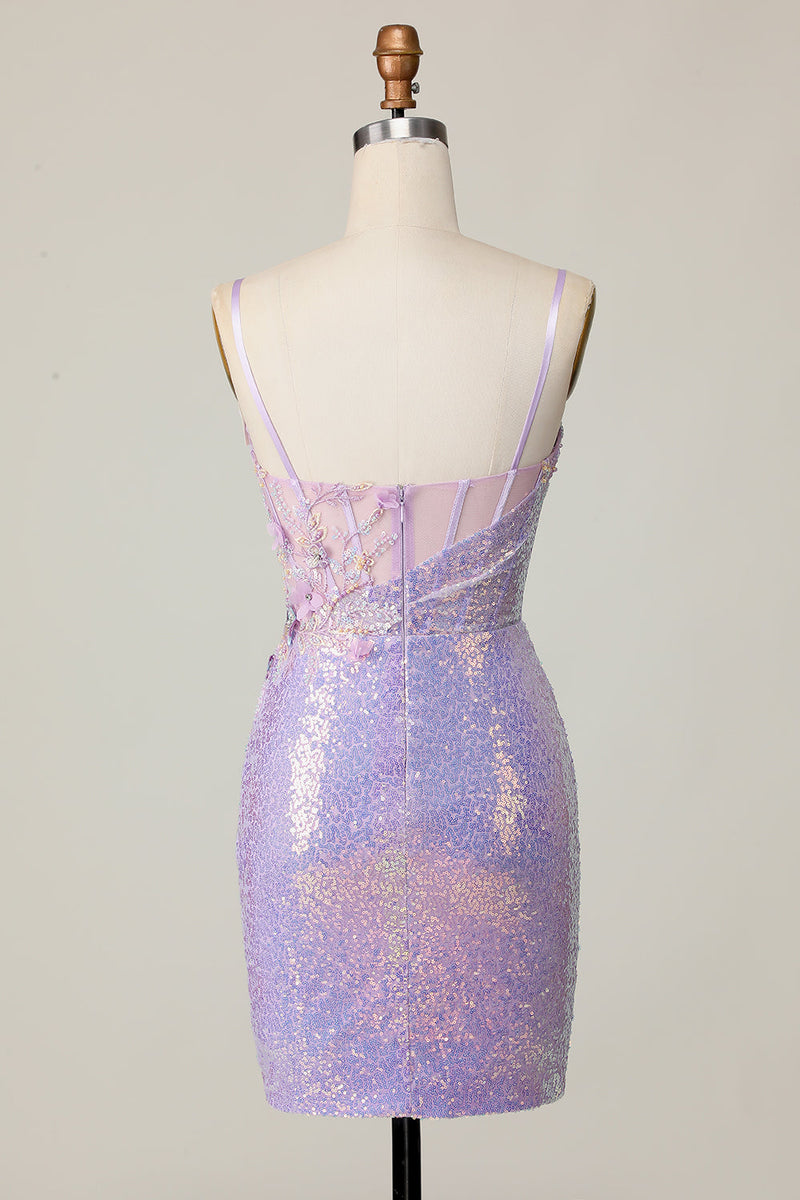 Load image into Gallery viewer, Sparkly Lilac Corset Sequins Tight Short Prom Dress