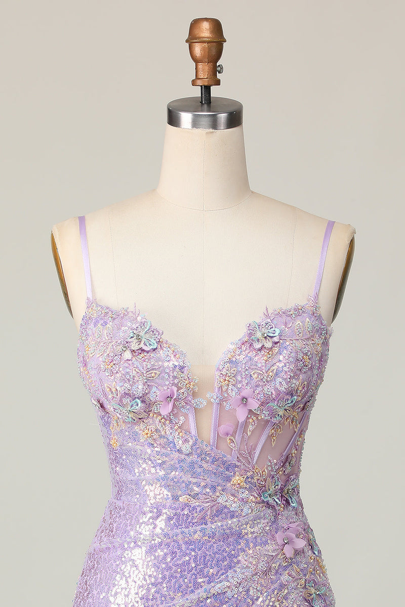 Load image into Gallery viewer, Sparkly Lilac Corset Sequins Tight Short Prom Dress
