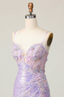 Load image into Gallery viewer, Sparkly Lilac Corset Sequins Tight Short Prom Dress
