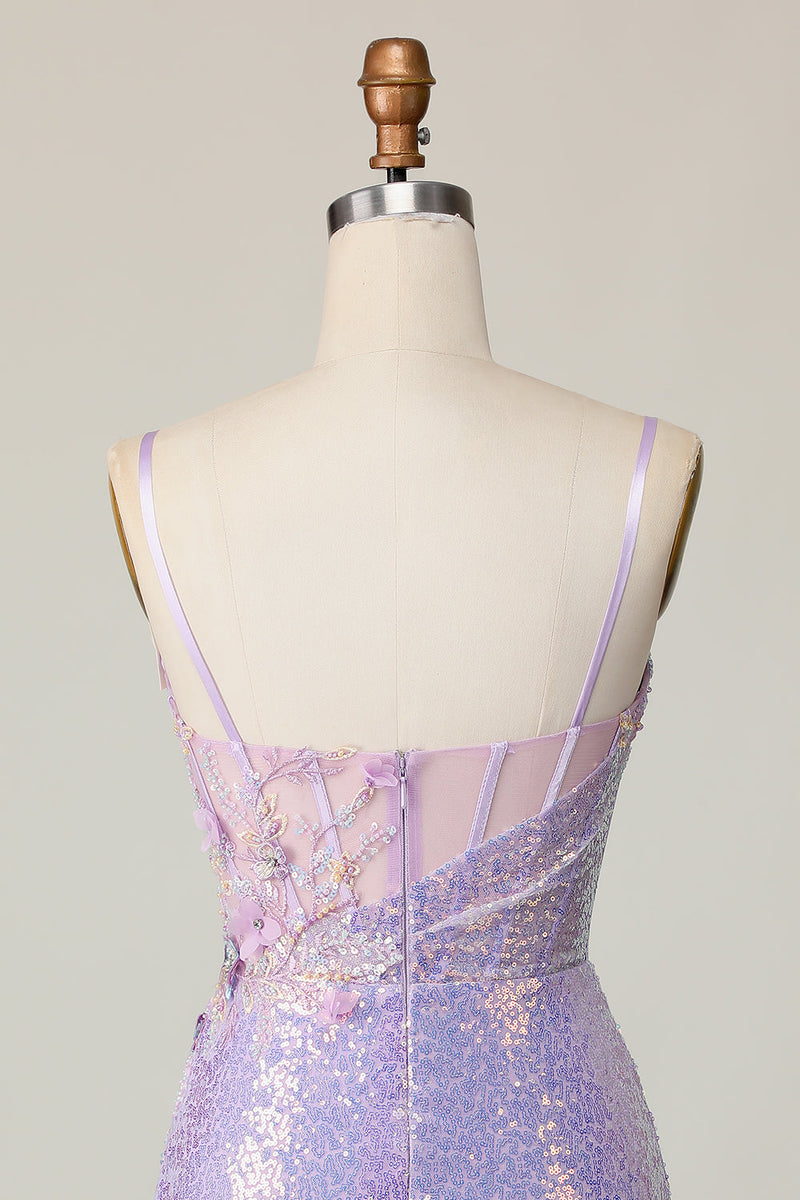 Load image into Gallery viewer, Sparkly Lilac Corset Sequins Tight Short Prom Dress
