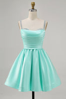 Load image into Gallery viewer, Sparkly Mint Green Ruched Satin Short Prom Dress with Beading