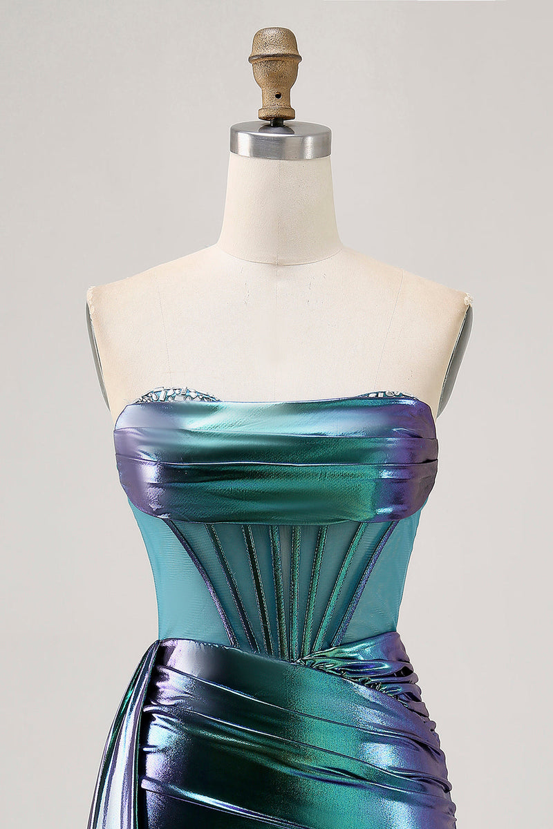 Load image into Gallery viewer, Sparkly Green Metallic Corset Tight Short Prom Dress with Ruffles