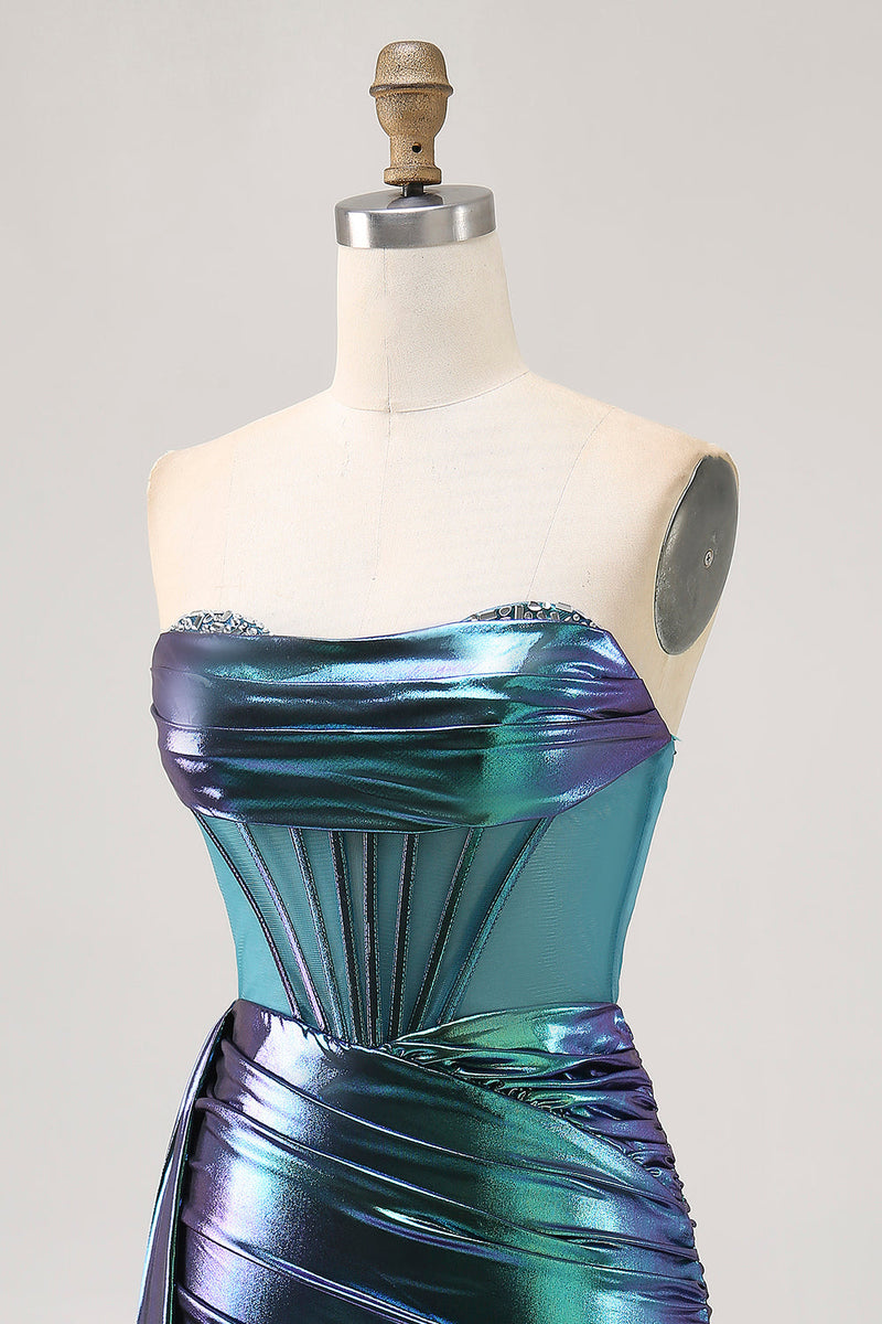Load image into Gallery viewer, Sparkly Green Metallic Corset Tight Short Prom Dress with Ruffles