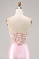 Load image into Gallery viewer, Sparkly Candy Pink Satin Floral Strapless Corset Short Prom Dress