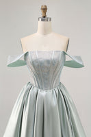 Load image into Gallery viewer, Sparkly Light Green Short Satin Corset Prom Dress with Beading