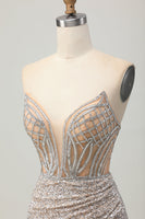 Load image into Gallery viewer, Sparkly Sliver Sequins Bodycon Strapless Short Corset Prom Dress